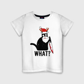 Детская футболка хлопок с принтом What Cat (Новый Год) в Санкт-Петербурге, 100% хлопок | круглый вырез горловины, полуприлегающий силуэт, длина до линии бедер | Тематика изображения на принте: 