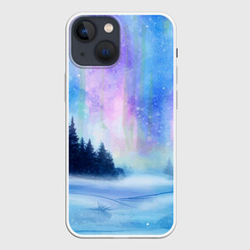 Чехол для iPhone 13 mini с принтом Зимняя соната в Санкт-Петербурге,  |  | watercolor | акварель | зима | лес | сияние | снег