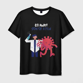 Мужская футболка 3D с принтом Вирус уходи в Санкт-Петербурге, 100% полиэфир | прямой крой, круглый вырез горловины, длина до линии бедер | coronavirus | covid 19 | врач | доктор | ковид | коронавирус | медик | медицина | на английском | надпись | терапевт