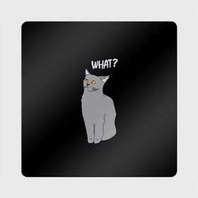 Магнит виниловый Квадрат с принтом What cat в Санкт-Петербурге, полимерный материал с магнитным слоем | размер 9*9 см, закругленные углы | Тематика изображения на принте: cat | kitten | kitty | what кот | британская кошка | британский кот | в смысле | взгляд | вопрос | вопросительный знак | глаза кота | животные | кот мем | котенок | котик | котята | кошак | кошка | мемы