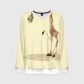 Женский свитшот 3D с принтом жираф на шее в Санкт-Петербурге, 100% полиэстер с мягким внутренним слоем | круглый вырез горловины, мягкая резинка на манжетах и поясе, свободная посадка по фигуре | жираф | жирафик | очки | рисунок