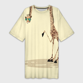 Платье-футболка 3D с принтом жираф на шее в Санкт-Петербурге,  |  | Тематика изображения на принте: жираф | жирафик | очки | рисунок