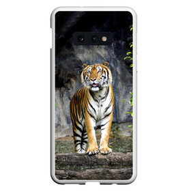 Чехол для Samsung S10E с принтом ТИГР В ЛЕСУ в Санкт-Петербурге, Силикон | Область печати: задняя сторона чехла, без боковых панелей | tiger | амурский | бенгальский | в зоопарке | в лесу | дикий | кошка | крупная | полосатый | тигр | тигренок | тигрица
