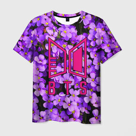 Мужская футболка 3D с принтом BTS в Санкт-Петербурге, 100% полиэфир | прямой крой, круглый вырез горловины, длина до линии бедер | army | blackpink | bts | exo | idol | k pop | mv | tvxq | twice | айдол | бойбенд | бтс | весна | градиент | группа | к поп | кпоп | логотип | сирень | цветы