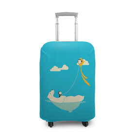 Чехол для чемодана 3D с принтом ОБИТАТЕЛИ АНТАРКТИКИ в Санкт-Петербурге, 86% полиэфир, 14% спандекс | двустороннее нанесение принта, прорези для ручек и колес | белый медведь | воздушный змей | детский рисунок | мультяшный персонаж | небо голубое | облака | пингвин | рисунок
