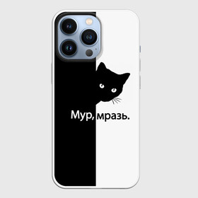 Чехол для iPhone 13 Pro с принтом Черный кот в Санкт-Петербурге,  |  | Тематика изображения на принте: буквы | глаза | кот | котик | кошка | минимал | надпись | настроение | простая надпись | текст | черно белое | черный кот | черный фон