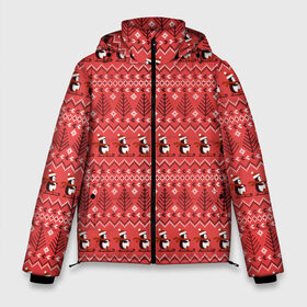 Мужская зимняя куртка 3D с принтом Новогодние пингвины в Санкт-Петербурге, верх — 100% полиэстер; подкладка — 100% полиэстер; утеплитель — 100% полиэстер | длина ниже бедра, свободный силуэт Оверсайз. Есть воротник-стойка, отстегивающийся капюшон и ветрозащитная планка. 

Боковые карманы с листочкой на кнопках и внутренний карман на молнии. | 