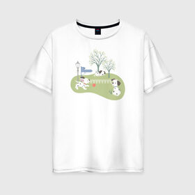 Женская футболка хлопок Oversize с принтом 101 Dalmatians в Санкт-Петербурге, 100% хлопок | свободный крой, круглый ворот, спущенный рукав, длина до линии бедер
 | 101 dalmatians | 101 далматинец | disney | vdkimel | дисней