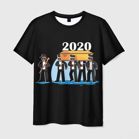 Мужская футболка 3D с принтом 2020 не спасти... в Санкт-Петербурге, 100% полиэфир | прямой крой, круглый вырез горловины, длина до линии бедер | 2020 год мем | dancing coffin | tony igy astronomia tony igy | мем про 2020 год | мультяшные персонажи | популярный мем | смешной арт | черные гробовщики