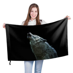 Флаг 3D с принтом Воющий волк в Санкт-Петербурге, 100% полиэстер | плотность ткани — 95 г/м2, размер — 67 х 109 см. Принт наносится с одной стороны | ауф | волк | воющий волк | животное | зверь