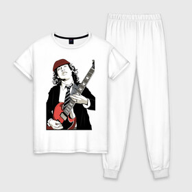 Женская пижама хлопок с принтом AC DC в Санкт-Петербурге, 100% хлопок | брюки и футболка прямого кроя, без карманов, на брюках мягкая резинка на поясе и по низу штанин | ac dc | australian | hard rock | music | rock | rock band | rocknroll | sydney | австралийская | музыка | рок | рок группа | рок н ролл | сидней | хард рок