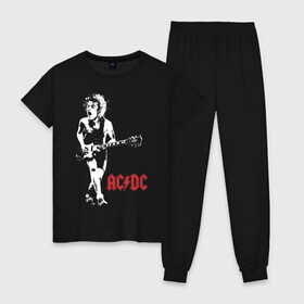 Женская пижама хлопок с принтом AC DC в Санкт-Петербурге, 100% хлопок | брюки и футболка прямого кроя, без карманов, на брюках мягкая резинка на поясе и по низу штанин | ac dc | australian | hard rock | music | rock | rock band | rocknroll | sydney | австралийская | музыка | рок | рок группа | рок н ролл | сидней | хард рок