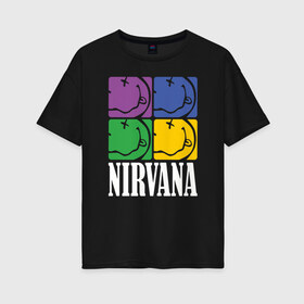 Женская футболка хлопок Oversize с принтом Nirvana в Санкт-Петербурге, 100% хлопок | свободный крой, круглый ворот, спущенный рукав, длина до линии бедер
 | alternative rock | american | grunge | music | nirvana | rock | rock band | usa | альтернативный рок | американская | гранж | музыка | рок | рок группа | сша
