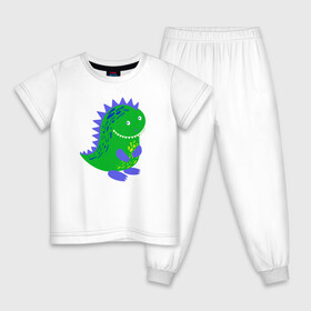 Детская пижама хлопок с принтом Зеленый дракончик-динозаврик в Санкт-Петербурге, 100% хлопок |  брюки и футболка прямого кроя, без карманов, на брюках мягкая резинка на поясе и по низу штанин
 | Тематика изображения на принте: dino | волшебный | дино | динозавр | динозаврик | дракон | дракончик | дракоша | змей горыныч | змея | змий | малыш | милашка | милый | парк юрского периода | сказка | сказочный | фэнтези