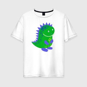 Женская футболка хлопок Oversize с принтом Зеленый дракончик-динозаврик в Санкт-Петербурге, 100% хлопок | свободный крой, круглый ворот, спущенный рукав, длина до линии бедер
 | Тематика изображения на принте: dino | волшебный | дино | динозавр | динозаврик | дракон | дракончик | дракоша | змей горыныч | змея | змий | малыш | милашка | милый | парк юрского периода | сказка | сказочный | фэнтези