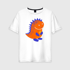 Женская футболка хлопок Oversize с принтом Оранжевый дракончин-динозаврик в Санкт-Петербурге, 100% хлопок | свободный крой, круглый ворот, спущенный рукав, длина до линии бедер
 | dino | волшебный | дино | динозавр | динозаврик | дракон | дракончик | дракоша | змей горыныч | змея | змий | малыш | милашка | милый | парк юрского периода | сказка | сказочный | фэнтези