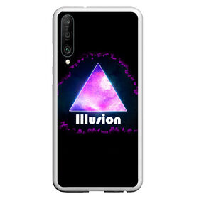 Чехол для Honor P30 с принтом ILLUSION в Санкт-Петербурге, Силикон | Область печати: задняя сторона чехла, без боковых панелей | галактика | звезды | космос | млечный путь | надпись неоновая | неоновый космос | треугольник