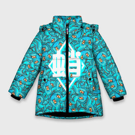 Зимняя куртка для девочек 3D с принтом ОСЬМИНОГ в Санкт-Петербурге, ткань верха — 100% полиэстер; подклад — 100% полиэстер, утеплитель — 100% полиэстер. | длина ниже бедра, удлиненная спинка, воротник стойка и отстегивающийся капюшон. Есть боковые карманы с листочкой на кнопках, утяжки по низу изделия и внутренний карман на молнии. 

Предусмотрены светоотражающий принт на спинке, радужный светоотражающий элемент на пуллере молнии и на резинке для утяжки. | иероглифы | морской житель | осьминог | ромб