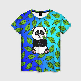 Женская футболка 3D с принтом Панда в Санкт-Петербурге, 100% полиэфир ( синтетическое хлопкоподобное полотно) | прямой крой, круглый вырез горловины, длина до линии бедер | baby | bear | kawaii | teddy | бамбук | ветки | животные | игрушка | каваи | китай | коала | листья | малыш | медведь | медвежата | медвежонок | мультяшный | панда | пандочка | плюшевый | подарок | природа | пушистый