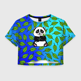 Женская футболка Crop-top 3D с принтом Панда в Санкт-Петербурге, 100% полиэстер | круглая горловина, длина футболки до линии талии, рукава с отворотами | baby | bear | kawaii | teddy | бамбук | ветки | животные | игрушка | каваи | китай | коала | листья | малыш | медведь | медвежата | медвежонок | мультяшный | панда | пандочка | плюшевый | подарок | природа | пушистый