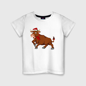 Детская футболка хлопок с принтом Праздничный бык в Санкт-Петербурге, 100% хлопок | круглый вырез горловины, полуприлегающий силуэт, длина до линии бедер | Тематика изображения на принте: 