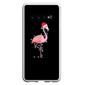Чехол для Samsung Galaxy S10 с принтом Новогодний Фламинго в Санкт-Петербурге, Силикон | Область печати: задняя сторона чехла, без боковых панелей | Тематика изображения на принте: 2021 | гирлянда | год быка | дед мороз | новогодний | новогодняя | новый год | птица | рождество | розовый фламинго | с новым годом | фламинго