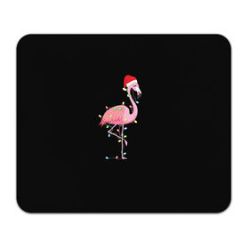 Коврик для мышки прямоугольный с принтом Новогодний Фламинго в Санкт-Петербурге, натуральный каучук | размер 230 х 185 мм; запечатка лицевой стороны | 2021 | гирлянда | год быка | дед мороз | новогодний | новогодняя | новый год | птица | рождество | розовый фламинго | с новым годом | фламинго