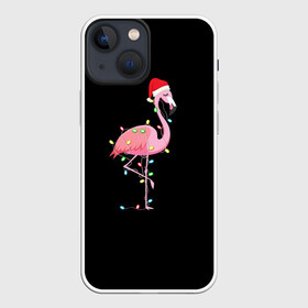 Чехол для iPhone 13 mini с принтом Новогодний Фламинго в Санкт-Петербурге,  |  | 2021 | гирлянда | год быка | дед мороз | новогодний | новогодняя | новый год | птица | рождество | розовый фламинго | с новым годом | фламинго