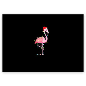 Поздравительная открытка с принтом Новогодний Фламинго в Санкт-Петербурге, 100% бумага | плотность бумаги 280 г/м2, матовая, на обратной стороне линовка и место для марки
 | 2021 | гирлянда | год быка | дед мороз | новогодний | новогодняя | новый год | птица | рождество | розовый фламинго | с новым годом | фламинго