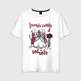 Женская футболка хлопок Oversize с принтом ПРАЗДНИЧНЫЕ КОШКИ в Санкт-Петербурге, 100% хлопок | свободный крой, круглый ворот, спущенный рукав, длина до линии бедер
 | ваниль | день рождения | коты | кошки | мороженое | розовый | сладости