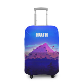 Чехол для чемодана 3D с принтом HUSH в Санкт-Петербурге, 86% полиэфир, 14% спандекс | двустороннее нанесение принта, прорези для ручек и колес | голубое небо | горы | долина | закат | нарисованные горы | облака | природа | птицы | рассвет | тропики