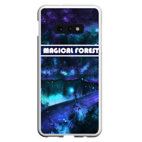 Чехол для Samsung S10E с принтом MAGICAL FOREST в Санкт-Петербурге, Силикон | Область печати: задняя сторона чехла, без боковых панелей | звездное небо | магический лес | неоновая пыль | неоновые линии | озеро ночью | отражение в озере | светлячки в лесу