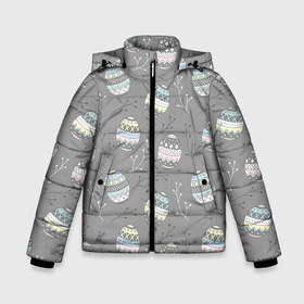 Зимняя куртка для мальчиков 3D с принтом Яйца пасхальные серый фон в Санкт-Петербурге, ткань верха — 100% полиэстер; подклад — 100% полиэстер, утеплитель — 100% полиэстер | длина ниже бедра, удлиненная спинка, воротник стойка и отстегивающийся капюшон. Есть боковые карманы с листочкой на кнопках, утяжки по низу изделия и внутренний карман на молнии. 

Предусмотрены светоотражающий принт на спинке, радужный светоотражающий элемент на пуллере молнии и на резинке для утяжки | бог | вера | весна | воскресение | молитва | пасха | пасхальный | пост | религия | храм | христос | церковь | яйца пасхальные