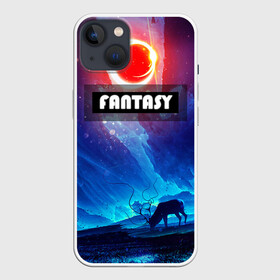 Чехол для iPhone 13 с принтом FANTASY в Санкт-Петербурге,  |  | горы | ледяные глыбы | неоновая луна | неоновая планета | неоновый свет | ночное небо | олень | фантастика | фентези