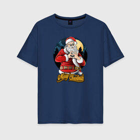Женская футболка хлопок Oversize с принтом Merry Christmas | Santa Love в Санкт-Петербурге, 100% хлопок | свободный крой, круглый ворот, спущенный рукав, длина до линии бедер
 | 