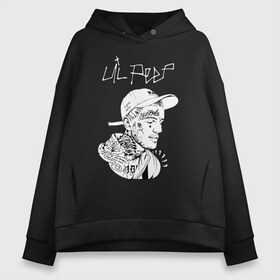 Женское худи Oversize хлопок с принтом LIL PEEP в Санкт-Петербурге, френч-терри — 70% хлопок, 30% полиэстер. Мягкий теплый начес внутри —100% хлопок | боковые карманы, эластичные манжеты и нижняя кромка, капюшон на магнитной кнопке | lil peep | rap. | легенда | лил пип | лил пип песни | лила пипа | музыка | реп