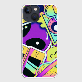 Чехол для iPhone 13 mini с принтом Alien в Санкт-Петербурге,  |  | alien | art | emoticons | mushrooms | phone | planet | plaster | smartphone | smilies | stickers | ufo | арт | грибы | инопланетянин | нло | планета | пластырь | пришелец | смайлики | смайлы | смартфон | стикеры | телефон