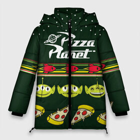 Женская зимняя куртка 3D с принтом Pizza Planet в Санкт-Петербурге, верх — 100% полиэстер; подкладка — 100% полиэстер; утеплитель — 100% полиэстер | длина ниже бедра, силуэт Оверсайз. Есть воротник-стойка, отстегивающийся капюшон и ветрозащитная планка. 

Боковые карманы с листочкой на кнопках и внутренний карман на молнии | pixar | pizza planet | toy story | vdzabma | история игрушек | пиксар