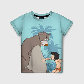 Детская футболка 3D с принтом Baloo & Mowgli в Санкт-Петербурге, 100% гипоаллергенный полиэфир | прямой крой, круглый вырез горловины, длина до линии бедер, чуть спущенное плечо, ткань немного тянется | Тематика изображения на принте: akela | bagheera | baloo | disney | jungle book | kaa | mowgli | raksha | shere khan | vdgerir | акела | багира | балу | дисней | каа | маугли | шерхан
