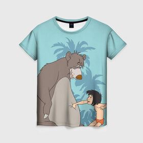 Женская футболка 3D с принтом Baloo & Mowgli в Санкт-Петербурге, 100% полиэфир ( синтетическое хлопкоподобное полотно) | прямой крой, круглый вырез горловины, длина до линии бедер | akela | bagheera | baloo | disney | jungle book | kaa | mowgli | raksha | shere khan | vdgerir | акела | багира | балу | дисней | каа | маугли | шерхан