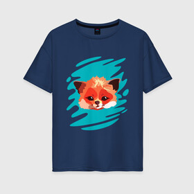 Женская футболка хлопок Oversize с принтом ЛисёнОК в Санкт-Петербурге, 100% хлопок | свободный крой, круглый ворот, спущенный рукав, длина до линии бедер
 | fox | lisa | teal and orange | зверек | лиса | лисенок | лисичка | мода | стиль | тилэндоранж