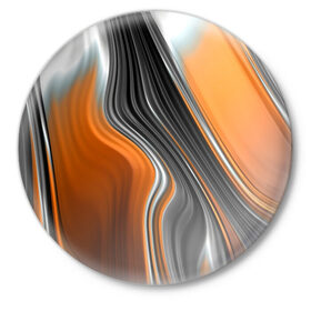 Значок с принтом абстрация в Санкт-Петербурге,  металл | круглая форма, металлическая застежка в виде булавки | абстракция | белое | волны | оранжевое | полосы | серое | узор | черное
