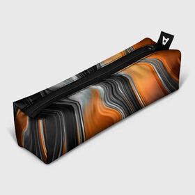 Пенал 3D с принтом абстрация в Санкт-Петербурге, 100% полиэстер | плотная ткань, застежка на молнии | абстракция | белое | волны | оранжевое | полосы | серое | узор | черное