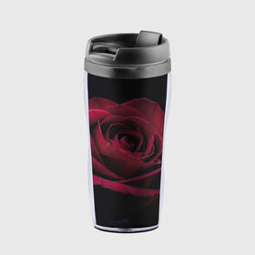 Термокружка-непроливайка с принтом роза в Санкт-Петербурге, внутренняя часть — пищевой пластик, наружная часть — прозрачный пластик, между ними — полиграфическая вставка с рисунком | объем — 350 мл, герметичная крышка | гибридная роза | красная роза | роза | чайная роза | черная роза