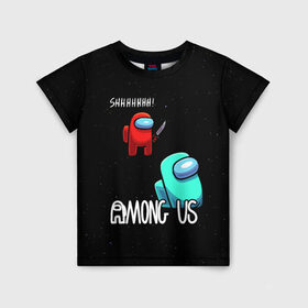 Детская футболка 3D с принтом AMONG US в Санкт-Петербурге, 100% гипоаллергенный полиэфир | прямой крой, круглый вырез горловины, длина до линии бедер, чуть спущенное плечо, ткань немного тянется | among us | амонг ас | игра | космический | космический корабль | космонавт | космос | мем | среди нас | экшен