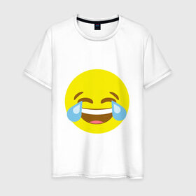Мужская футболка хлопок с принтом Эмоджи смех в Санкт-Петербурге, 100% хлопок | прямой крой, круглый вырез горловины, длина до линии бедер, слегка спущенное плечо. | cursed | emoji | ржака | смайл | смех | эмодзи