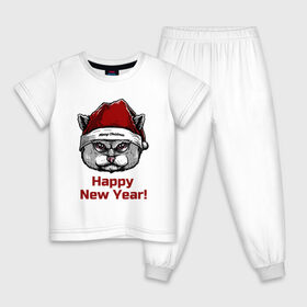 Детская пижама хлопок с принтом Злой кот Happy New Year! в Санкт-Петербурге, 100% хлопок |  брюки и футболка прямого кроя, без карманов, на брюках мягкая резинка на поясе и по низу штанин
 | 
