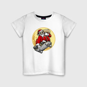 Детская футболка хлопок с принтом Санта Скейтер в Санкт-Петербурге, 100% хлопок | круглый вырез горловины, полуприлегающий силуэт, длина до линии бедер | 