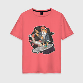 Женская футболка хлопок Oversize с принтом Кот Скейтбордист в Санкт-Петербурге, 100% хлопок | свободный крой, круглый ворот, спущенный рукав, длина до линии бедер
 | доска | кот | покатушки | скейт | скейтборд | скейтпарк