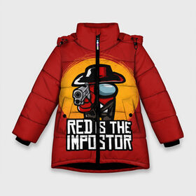 Зимняя куртка для девочек 3D с принтом Red Is The Impostor в Санкт-Петербурге, ткань верха — 100% полиэстер; подклад — 100% полиэстер, утеплитель — 100% полиэстер. | длина ниже бедра, удлиненная спинка, воротник стойка и отстегивающийся капюшон. Есть боковые карманы с листочкой на кнопках, утяжки по низу изделия и внутренний карман на молнии. 

Предусмотрены светоотражающий принт на спинке, радужный светоотражающий элемент на пуллере молнии и на резинке для утяжки. | among | among us | crewmate | dead | game | impistor | red | redemption | space | us | vote | выживший | игра | космос | красный | невиновный | предатель | самозванец